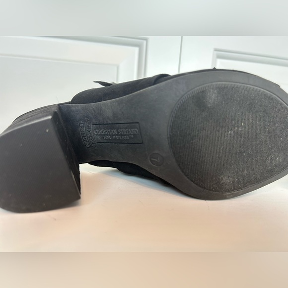 CHRISTIAN SIRIANO Black Faux Suede High Heel Mules Shoes - Picture 2 of 11